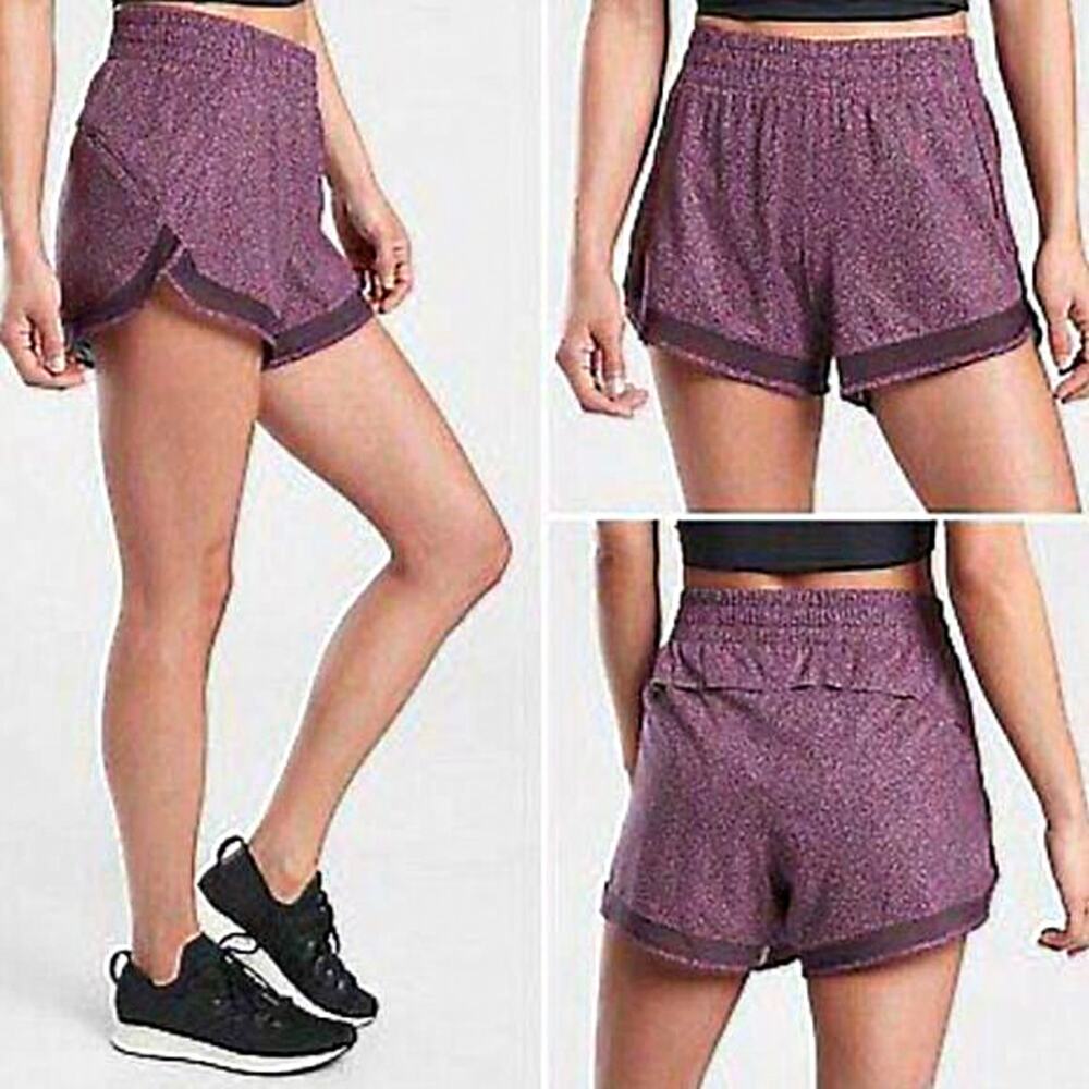 Athleta Printed Mesh Racer Run Short 4” Violet Static.